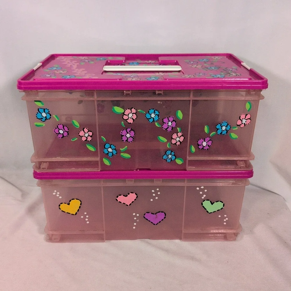 VTG 90s Decorated Sterilite Show Offs Storage Container 1697 See Thru Pink